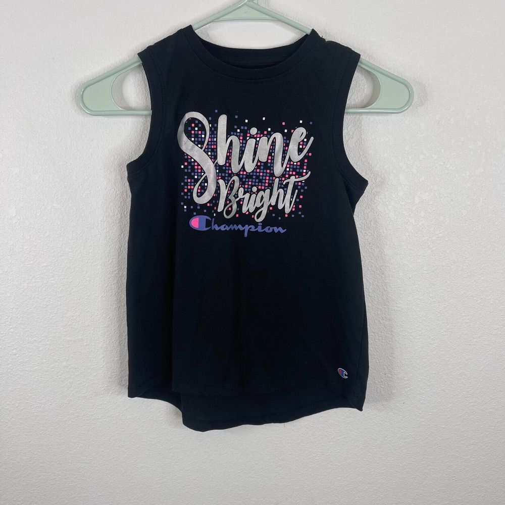 Champion Shine Bright Girls Top TShirt‎ Size 7-8 Black Sleeveless Round Neck